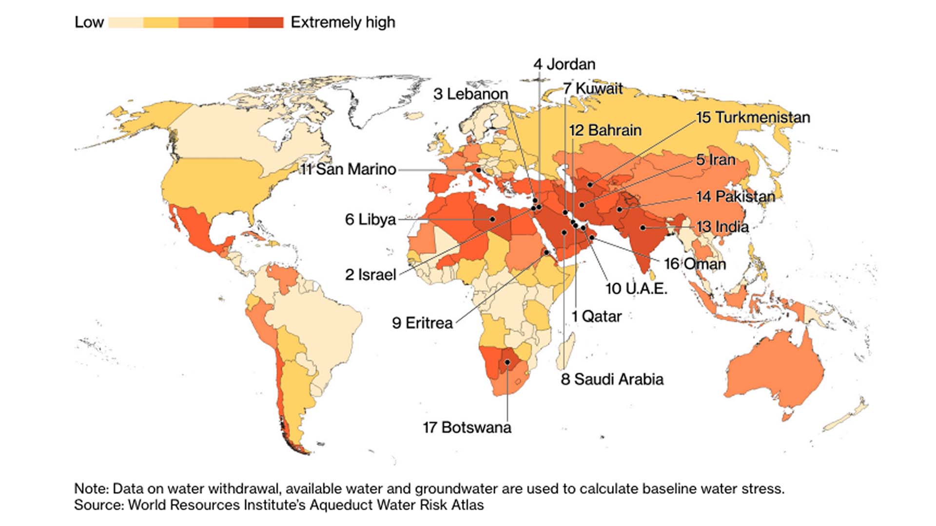 La mappa delle nazioni a rischio water crisis nel mondo